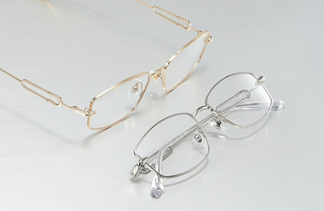 Solid gold eyewear frame with diamond inlay in close-up